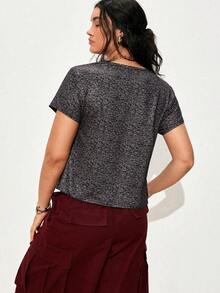 Nubod Plus Size Summer Casual Floral Print Top - Black - View 2