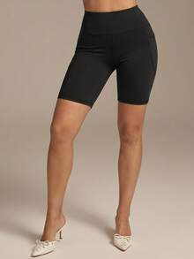 Silquee Side Phone Pocket Sports Shorts Stretchy Shorts Biker Shorts - Black - View 5