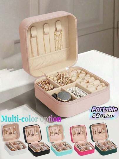 12/1pc Jewelry Box, Portable Travel Zipper Jewelry Box, Minimalist Travel & Home Jewelry Box, Leather Mini Jewelry Box, Jewelry Box, Dust-Proof Jewelry Storage Box, Zipper Jewelry Box