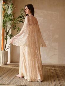 MOTF PREMIUM LACE SHEER BELL SLEEVE LONG ROBE - Apricot - View 3