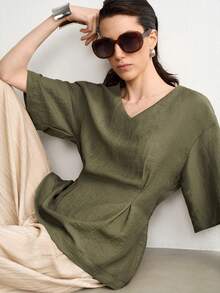 Aalyst Blusa con espalda fruncida y recogida - Verde militar - Ver 2