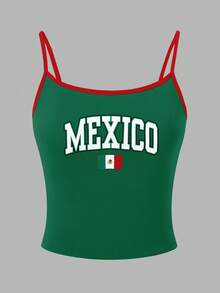 INAWLY Y2K Mexico 字母圖案細肩帶背心上衣 女款圖案 T-shirt 上衣 - 彩色 - 查看 4