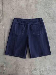 AXEPEAK Men's Washed Blue Brand Gourd Button Decor Shorts - Blue - View 3
