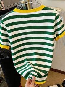 Resyla Women's Round Neck Striped Colorblock Casual Versatile Daily Short Sleeve T-Shirt - Multicolor - View 2