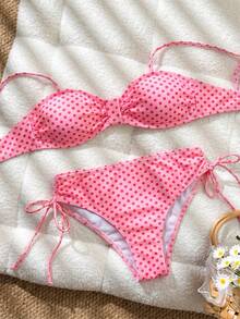 Swim Lushoire 春夏流行熱賣全印花女款性感海灘度假兩件式比基尼套裝 - 粉色 - 查看 7