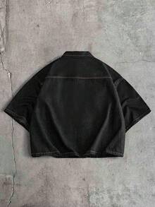 AXEPEAK Men's Single-Breasted Casual Versatile Daily Denim Jacket - Black - View 2