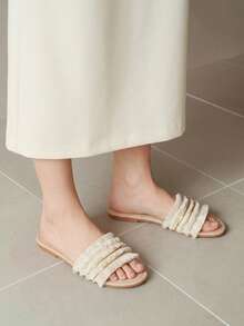 Alvarani Ladies' Vacation Style Fringed Flat Sandals, Beach Summer Open-Toe Slippers For Women - Apricot - View 4
