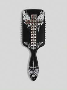 ROMWE Black Gothic Silver Cross Patch Wing Print Airbag Comb Comb - Black and white silver - View 5