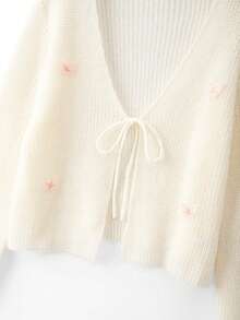 GlowEve CURVE Plus Size Elegant V-Neck Long Sleeve Tie Bow Sweater Set - White - View 8