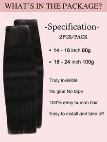 80-100g/Paket 2PCS Ekstensi Rambut Weft Kupu-kupu Hitam Alami Rambut Manusia Tak Terlihat Fleksibel Jahitan Rambut Weft untuk Kenyamanan Sepanjang Hari - S1B - View 3