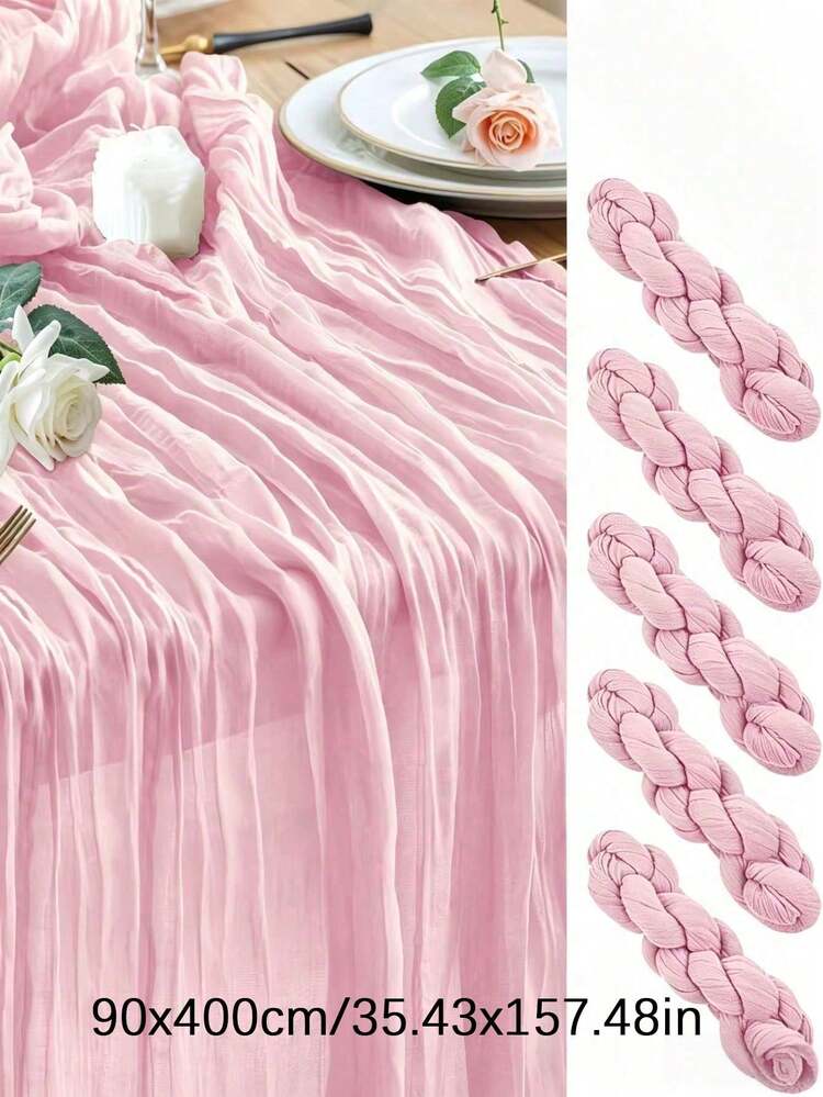 1/5 PCS Bali Bohemian Style Semi Sheer Tablecloth Rustic Style Semi Transparent Tablecloth Vintage Long Table Runner For Christmas New Year Wedding Bridal Shower Birthday Party Festive Celebration And Home Dining Table Decoration - pink - View 13
