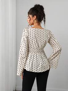 Momance Maternity Polka Dot Top, Shirred Waist, Long Sleeve , Fashionable Versatile Pregnancy, French Retro, Sweet & Spicy Style, Spring/Autumn - Multicolor - View 2