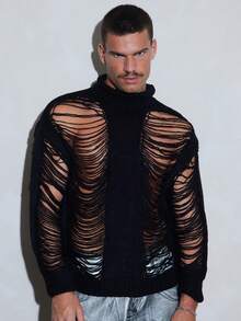 FeverCity Men's Solid Color Stand Collar Casual Versatile Daily Wear Long Sleeve Sweater, For Spring - Black - View 1