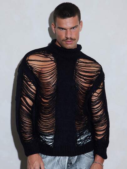 FeverCity Men's Solid Color Stand Collar Casual Versatile Daily Wear Long Sleeve Sweater