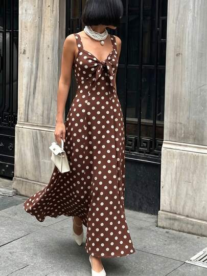 SHEIN PariChic French Elegant Polka Dot Tie-Waist Summer Dress