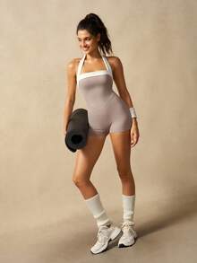 VARSIVA Color-Block, Open-Back, Halter-Neck, Form-Fitting Athletic Romper-Suitable For The Gym, Yoga, And Pilates. - Multicolor - View 4