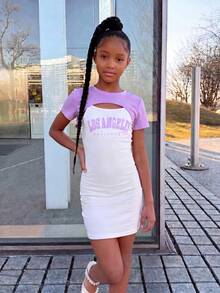Tween Girl High Low Hem Tee & Letter Graphic Cami Dress - Multicolor - View 2