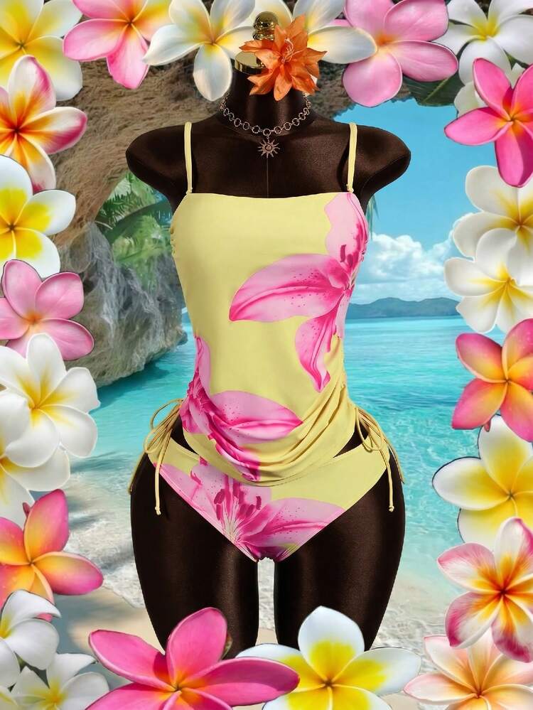Zestiva Bộ đồ bơi tankini in họa tiết dành cho nữ, phong cách thanh lịch, thoải mái cho kỳ nghỉ. - Màu vàng ngỗng - Xem 8