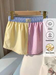 Comfortcana Shorts de playa casuales de talla grande con bloques de color y rayas, para verano - Multicolor - Ver 8