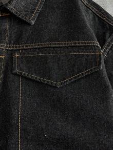 AXEPEAK Men's Single-Breasted Casual Versatile Daily Denim Jacket - Black - View 4