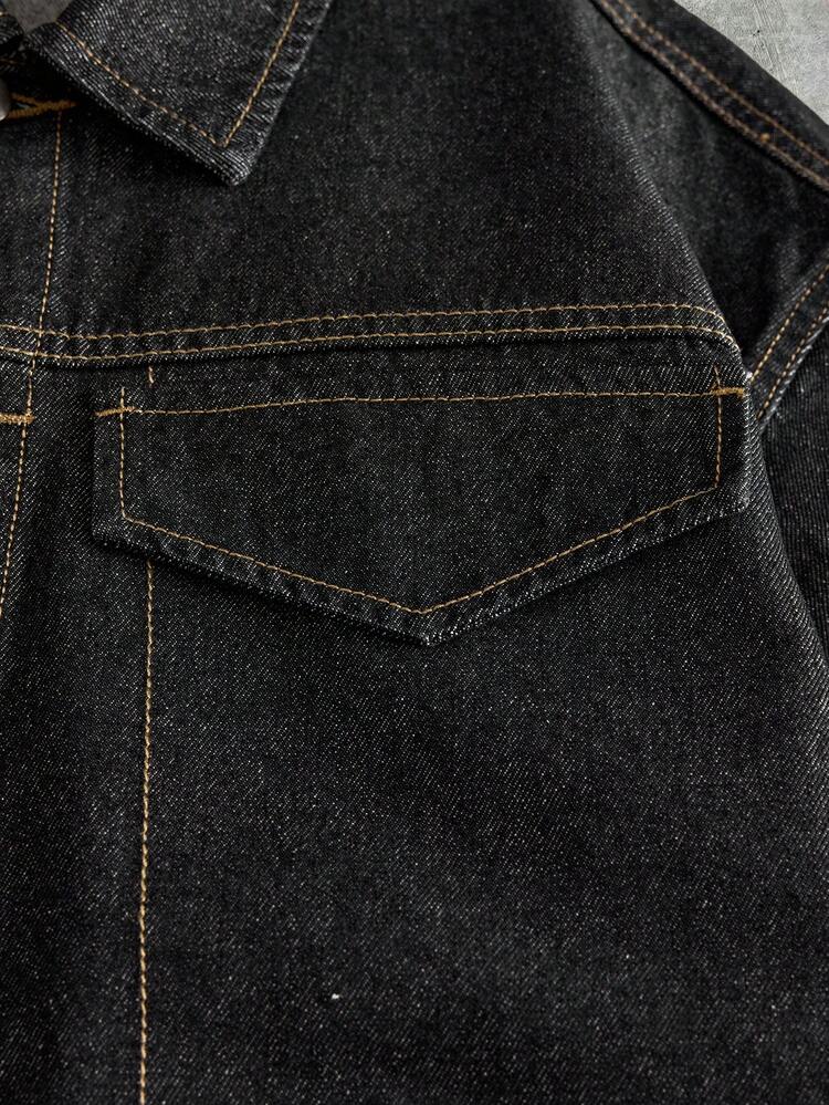 AXEPEAK Men's Single-Breasted Casual Versatile Daily Denim Jacket - Black - View 4