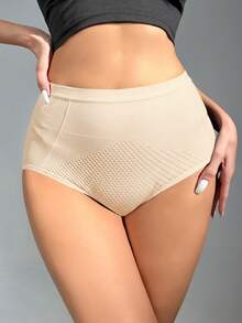 SHEIN Women's Solid Color High Waist Shaping Briefs - Apricot - View 5