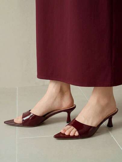 Alvarani Sandalias de tacón alto con textura ondulada y acabado espejado en color vino tinto, tacón de aguja elegante y sofisticado, ideal para fiestas de primavera/verano, uso casual, al aire libre y viajes