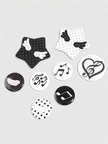 ROMWE Kawaii 8件組可愛粉色條紋、星星、波點與翅膀圖案胸針，衣服、包包與背包裝飾徽章鈕扣 - 彩色E - 查看 5
