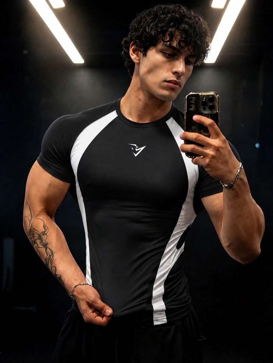 Gym Rark 男士圓領拼接色休閒百搭日常旅行運動健身T恤 - 彩色 - 查看 1