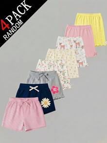 SHEIN 4件組少女針織素色花朵可愛小鹿休閒內搭褲套裝 - 彩色 - 查看 6