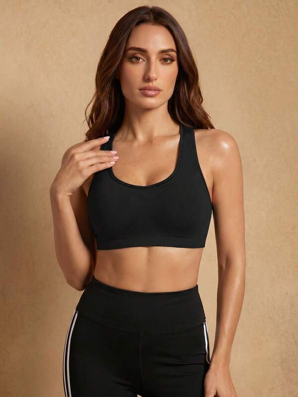 Silquee Medium Support  Scoop Neck Cut Out Back Sports Bra