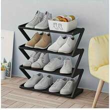 4-Tier Z-Shaped Shoe Rack, Durable Plastic Freestanding Storage Shelf, Curved Design, Multi-Functional Storage Rack, Easy To Assemble Floor-Standing Storage, No Tools Required, Compact Design, Suitable For Living Room Or Dorm, Stackable - Multicolor - View 18