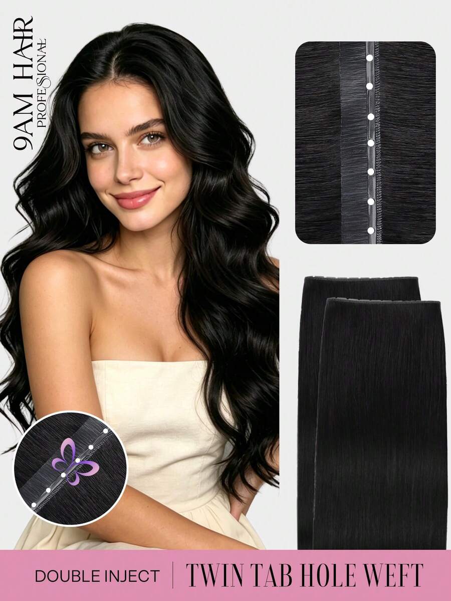 80-100g/Paquete Extensiones de Cabello Humano de Mariposa Negro Azabache, Trama Invisible y Flexible para Coser, Cómoda para Usar Todo el Día - S1 - Ver 1