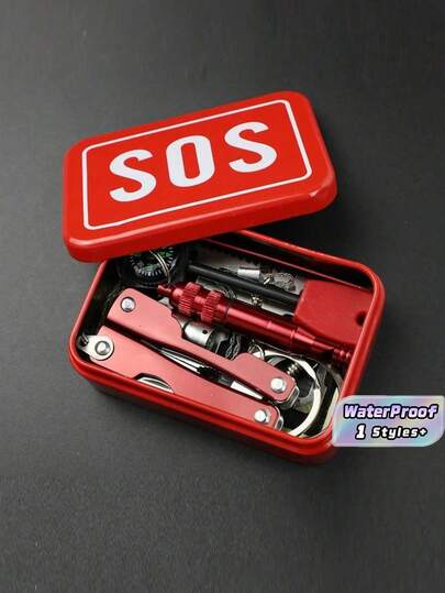 Bộ 6 món dụng cụ sinh tồn ngoài trời, thiết bị dã ngoại, bộ dụng cụ sinh tồn nơi hoang dã, bộ cứu hộ khẩn cấp, hộp SOS, gói sinh tồn