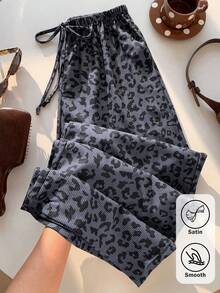 Comfortcana Plus Size Women Casual Leopard Print Straight Leg Pants For Autumn Office Vacation Bussines Gray - Dark Grey - View 12