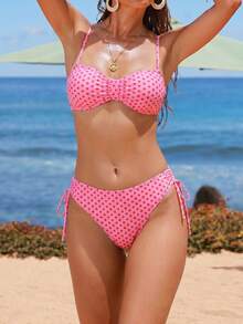 Swim Lushoire 春夏流行熱賣全印花女款性感海灘度假兩件式比基尼套裝 - 粉色 - 查看 4
