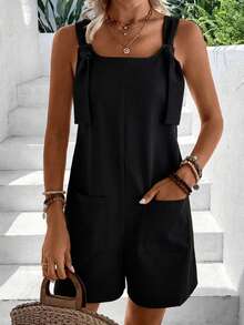 EMERY ROSE 1pc Women's Solid Color Simple Stylish Sleeveless Jumpsuit, Suitable For Summer - Black - View 4