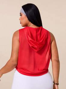 Easithlete Plus Size Women Letter Print Drawstring Waist Versatile Casual Sports Sweatshirt Fall Back To School Sportswear - Red - View 2