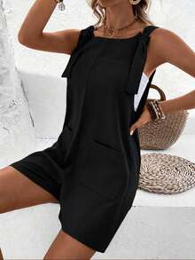 EMERY ROSE 1pc Women's Solid Color Simple Stylish Sleeveless Jumpsuit, Suitable For Summer - Black - View 3
