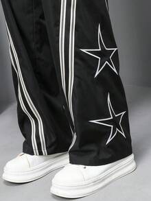 Manfinity Hypemode Men's Casual Versatile Daily Travel Long Pants With Pocket, Star Print And Color Block Design - Black - View 8