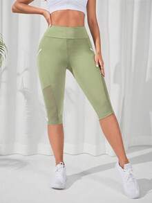 Easithlete Leggings deportivos sin costuras de cintura alta en unicolor - Limelight Green - Ver 4