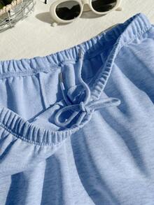 Comfortcana Plus Size Solid Color Elastic Waist Loose Casual Versatile Shorts, Soft Shorts For Spring & Summer, Blue - Blue - View 11