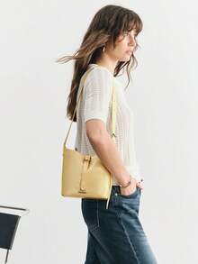 SHECARRY Tas Bahu Wanita Modis Warna Kuning Muda, Tas Ember dengan Gesper yang Indah dan Sederhana, Cocok untuk Anak Perempuan, Wanita, untuk Sehari-hari, Bepergian, Berbelanja, dan Perjalanan - Kuning - View 8