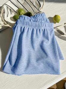 Comfortcana Plus Size Solid Color Elastic Waist Loose Casual Versatile Shorts, Soft Shorts For Spring & Summer, Blue - Blue - View 5