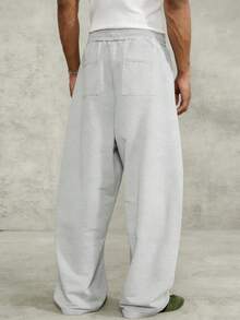 Manfinity Roghcode Men's Solid Color Elastic Waist Wide Leg Loose Casual Sweatpants - Grey - View 2