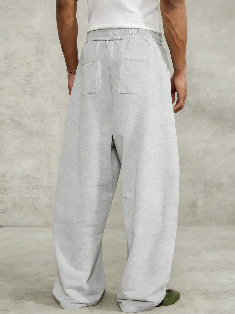 PAVTROS Men's Solid Color Elastic Waist Wide Leg Loose Casual Sweatpants - Grey - View 2
