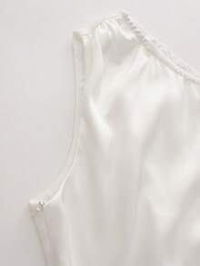 SHEIN Franclia 女款新款白色單肩泡泡紗面料腰部打褶輕便短洋裝，適合派對、度假、日常、海灘、休閒、婚禮、上班穿著 - 白色 - 查看 6
