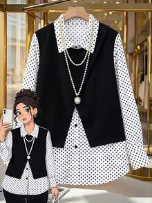 GlowEve CURVE Plus Size Black & White Striped Patchwork Casual Shirt - Black and White - View 1