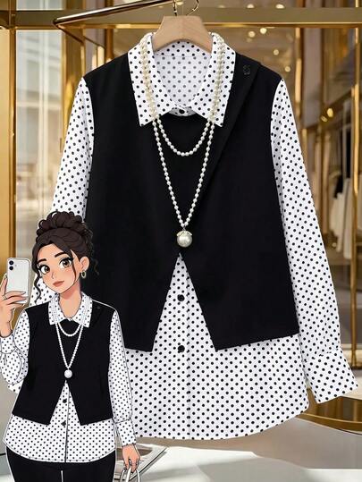 GlowEve CURVE Plus Size Black & White Striped Patchwork Casual Shirt