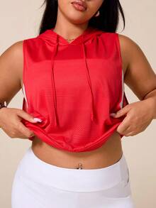 Easithlete Plus Size Women Letter Print Drawstring Waist Versatile Casual Sports Sweatshirt Fall Back To School Sportswear - Red - View 3